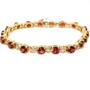 14K Yellow Gold Red Tourmaline Diamond Tennis Bracelet